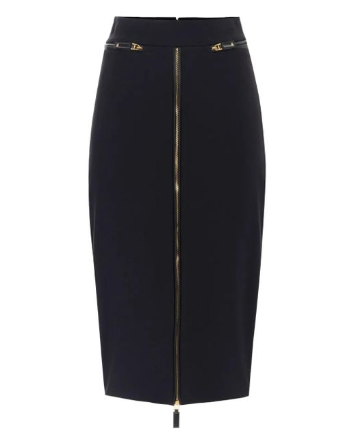 Elisabetta Franchi Crêpe Midi-Rok Met Rits in het Blue