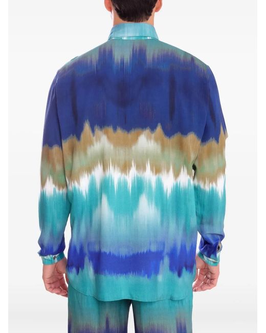 Amir Slama Blue Tie Dye-Print Button-Up Shirt for men