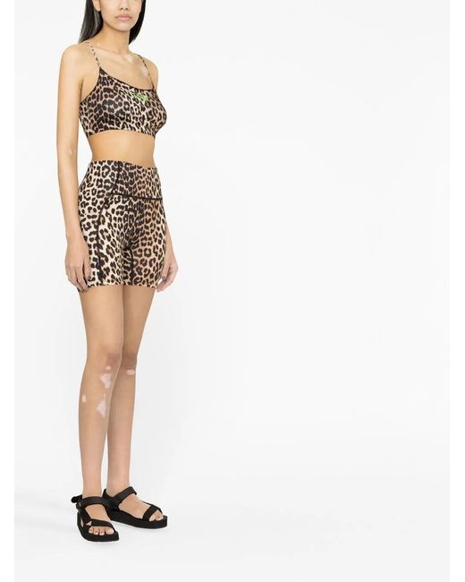 Ganni Brown Leopard-Print Cycling Shorts