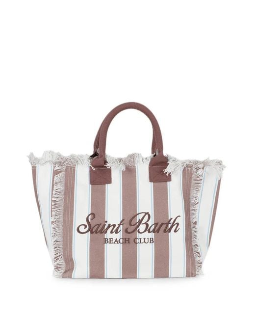 Mc2 Saint Barth Brown Vanity Striped Frayed Tote Bag