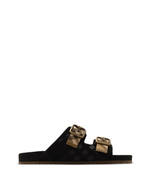 Burberry Black Check Suede Urchin Sandals
