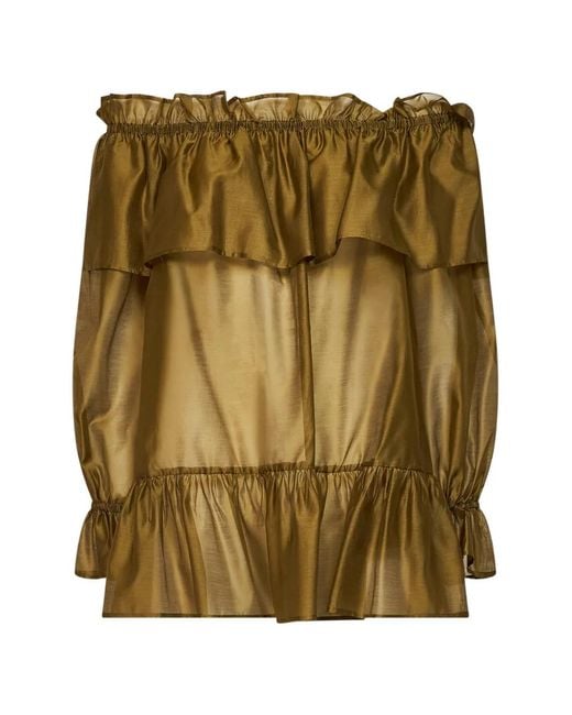 Blanca Vita Green Ruffled Off-The-Shoulder Blouse