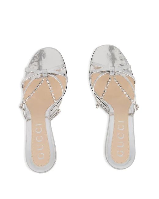 GUCCI クリスタル装飾 サンダル ホワイト 34 1/2 Gucci Crystal