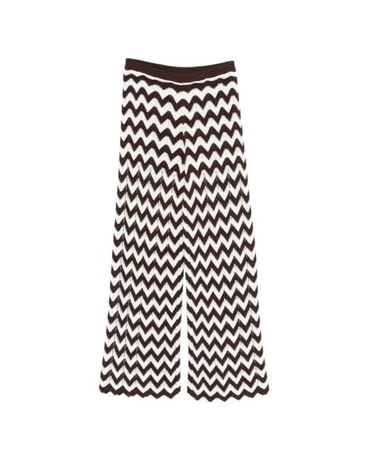Maje White Zig Zag Straight Trousers