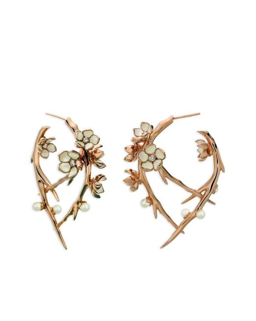 Shaun Leane Metallic 18K And Sterling Cherry Blossom Pearl And Diamond Earrings
