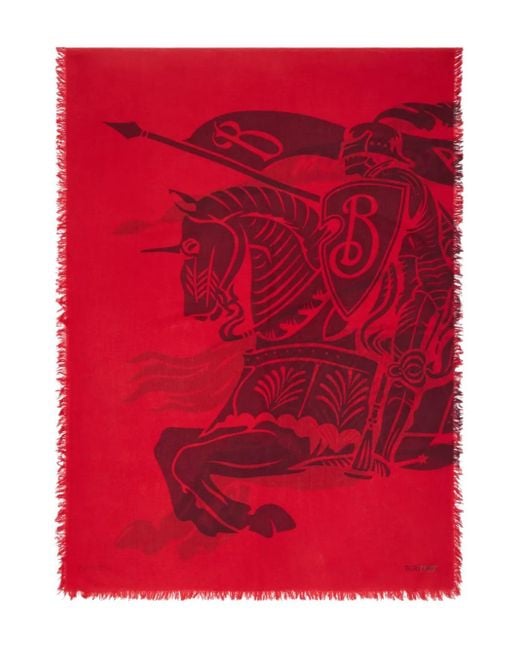 Burberry Red Wide Knight Wool Scarf