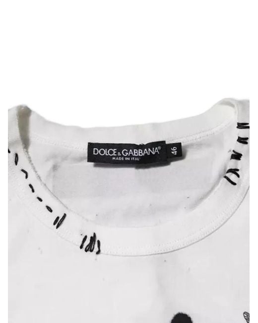 Dolce & Gabbana White Graffiti-Print Cotton T-Shirt for men