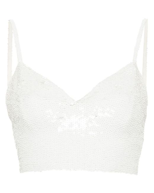 P.A.R.O.S.H. White Sequin-embellished Cropped Top