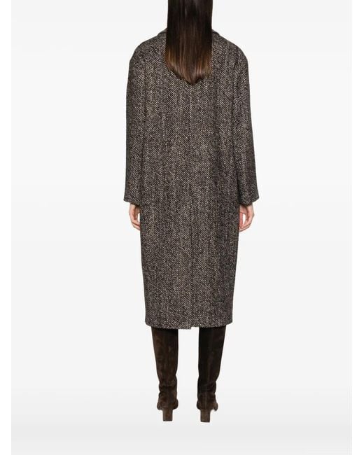 Tagliatore Brown Herringbone-Pattern Double-Breasted Coat