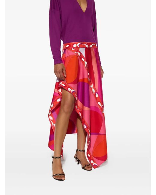Emilio Pucci Red Pesci Print Asymmetric Dress