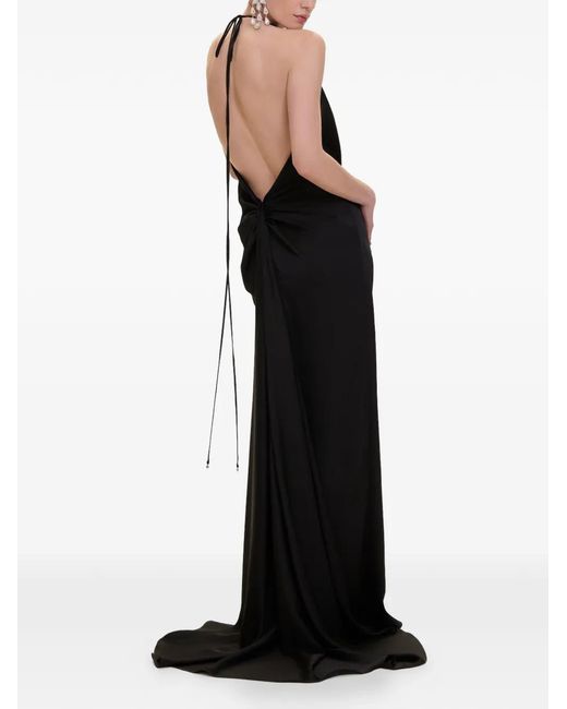 V:PM ATELIER Black Feather-Trim Halterneck Dress