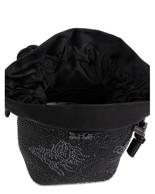 Ganni Black Bou Braided-Handle Crystal-Embellished Bucket Bag