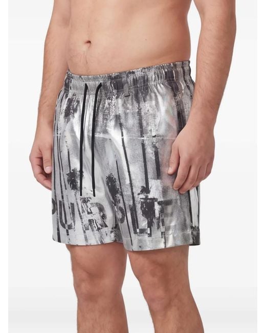 Purple Brand White Graphic-Print Swim Shorts for men