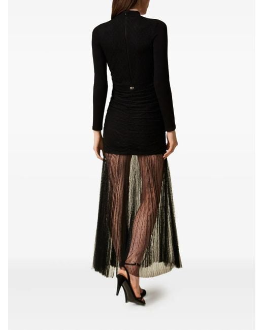 Twinset Gebreide Jurk Met Geplooide Tule in het Black