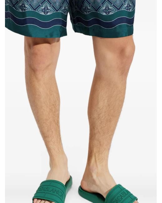 Casablanca Green Logo-Embossed Slides for men