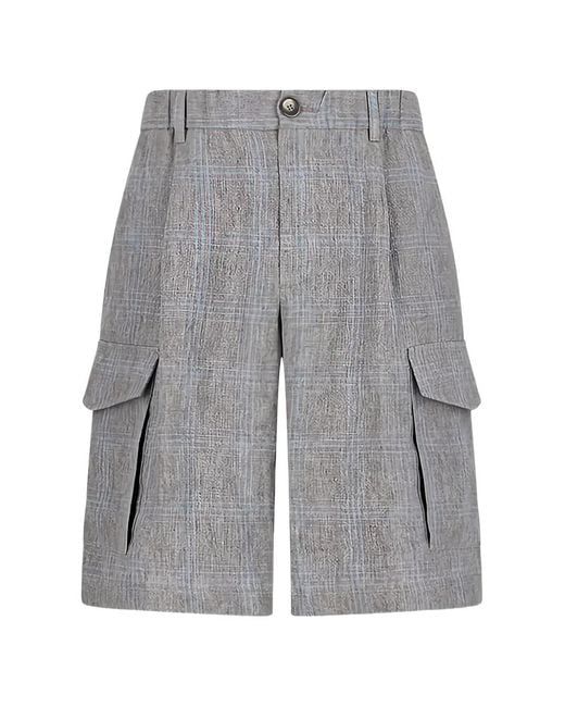 Herno Gray Plaid-Pattern Cargo Shorts for men