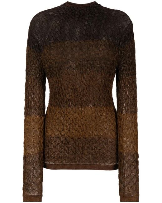 Isa Boulder Brown Shirred-Effect Striped Jumper