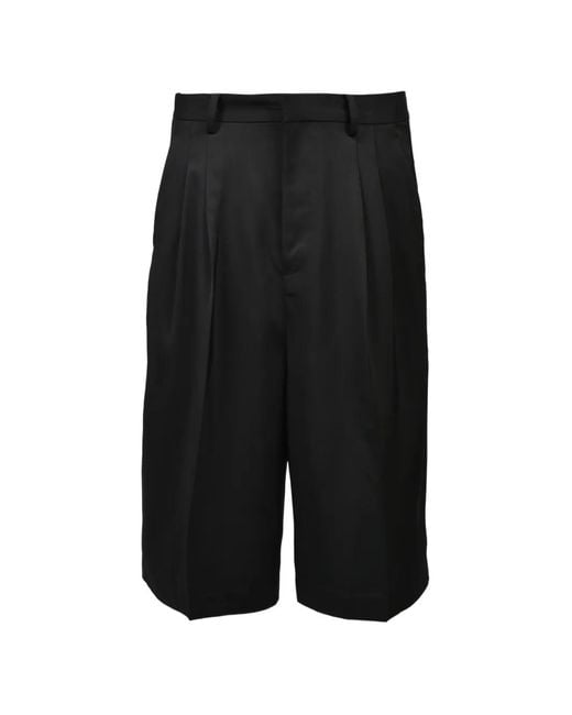 BREATH Black Tuck Wide Pleated Pressed-Crease Shorts for men