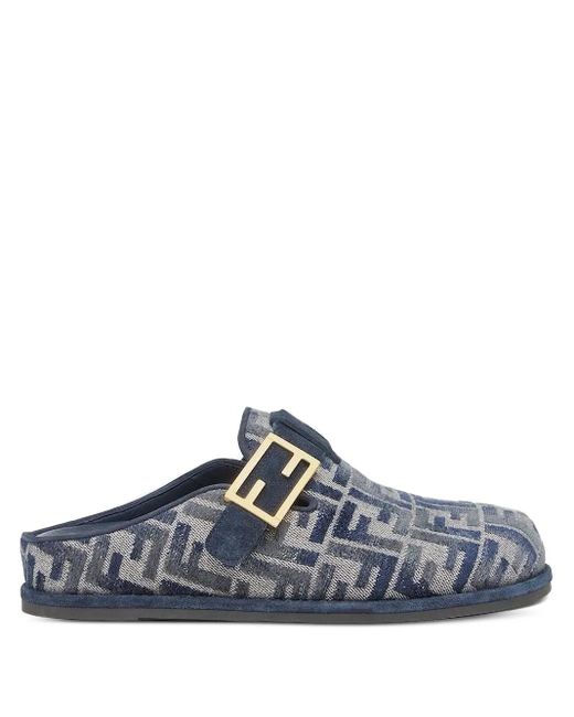 Mules con motivo FF Fendi de color Blue