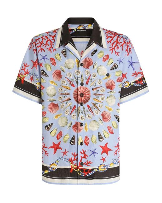 Dolce & Gabbana Bedrucktes Hemd Aus Leinen-Canvas in Blue für Herren