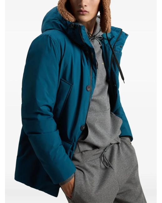 Woolrich Blue Hooded Button-Fastening Jacket for men