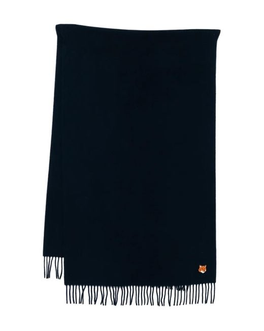 Maison Kitsuné Blue Logo-Embroidered Wool Scarf