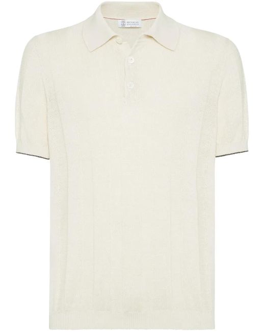 メンズ Brunello Cucinelli リブニット ポロシャツ White