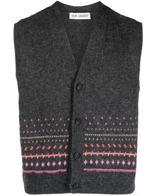 Our Legacy Gray Rugart Patterned-intarsia Wool Vest for men
