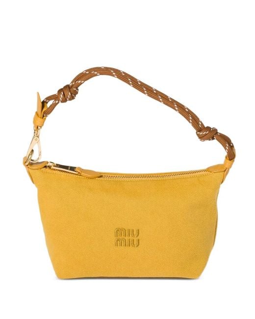 Miu Miu Logo-Embroidered Gabardine Shoulder Bag in Yellow | Lyst