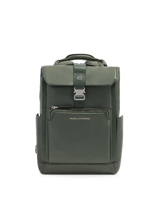 Piquadro Green Buckle-Fastening Leather Backpack