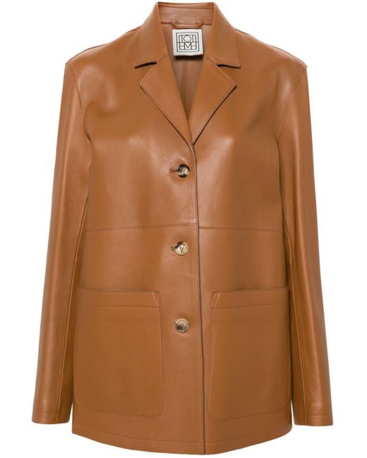Totême  Brown Notched-lapels Leather Jacket