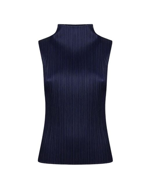 Pleats Please Issey Miyake Blue Pleats Please High-Neck Top