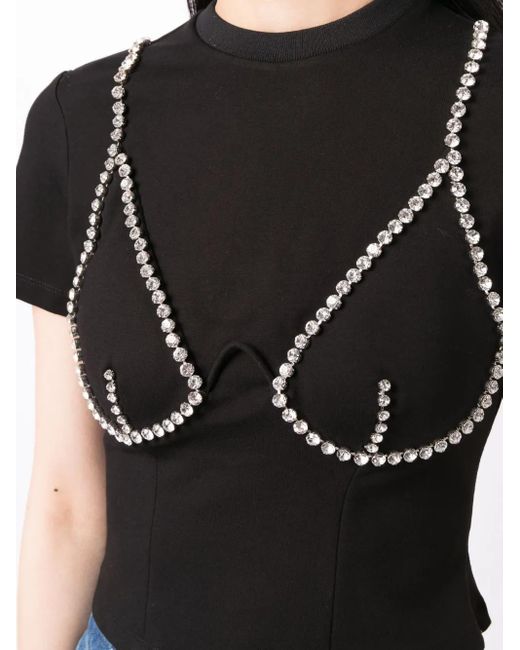 Area T-Shirt Verfraaid Met Kristallen in het Black