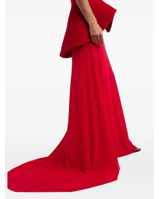David Koma Red Peplum Strapless Gown