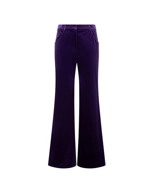 Alberta Ferretti Blue Velvet-Finish Flared Trousers