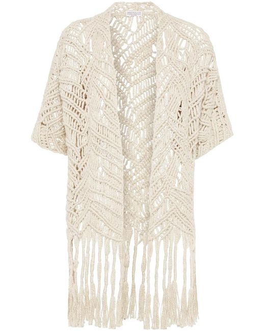 Brunello Cucinelli White Opera Macramé Cardigan