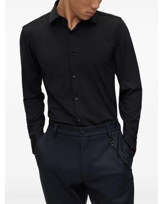 HUGO Black Stretch Button-Up Shirt for men