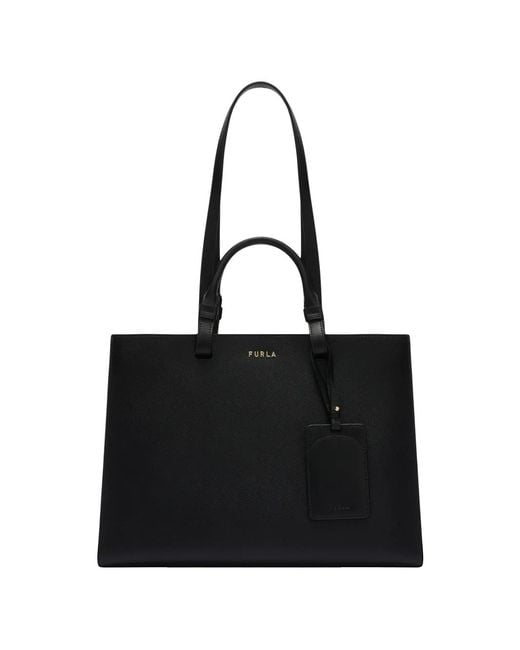 Furla Black Large Deva Logo-Lettering Tote Bag