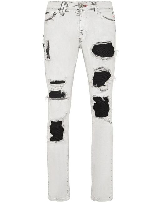 Philipp Plein White Denim Trousers Rock Star Fit for men