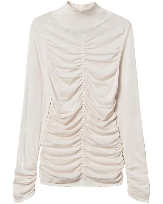 Twinset White Gathered High Neck Jumper