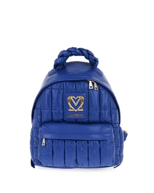 Moschino Blue Quilted Braided-Handle Backpack