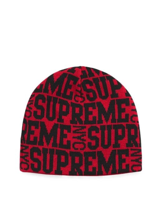 Supreme Red Camouflage-Pattern Beanie Hat for men
