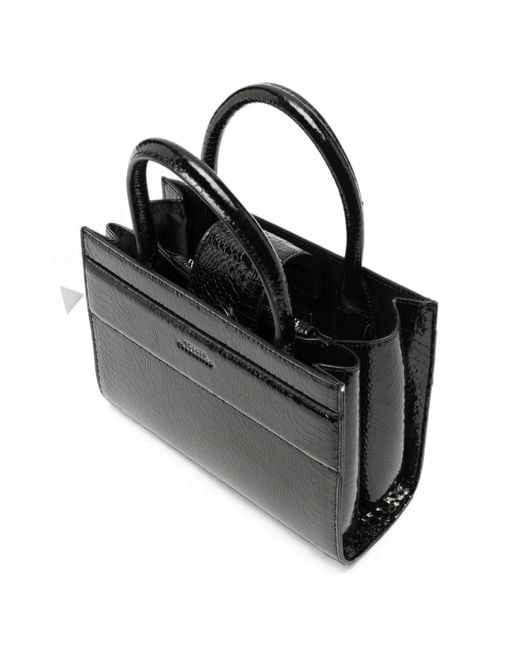 Twentyfourhaitch Black Serene Python-Effect Patent Tote Bag