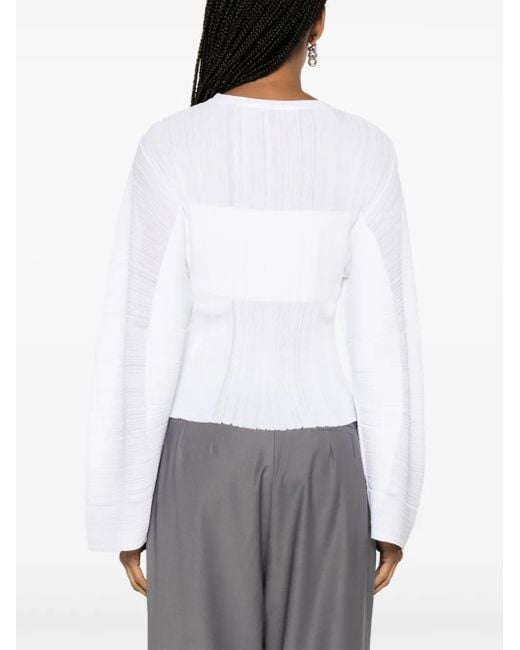 Stella McCartney White Fine-Knit Plissé-Effect Top