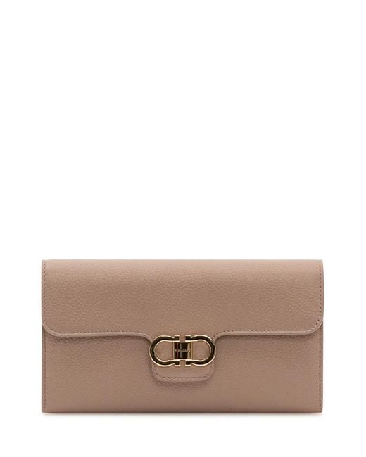 Ferragamo Brown Gancini Pebbled-Leather Wallet