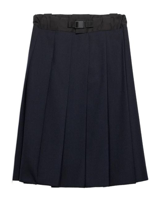 Prada Blue Falten-Midirock mit Schnallengürtel
