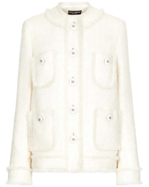 Dolce & Gabbana White Rachel Round-Neck Tweed Jacket