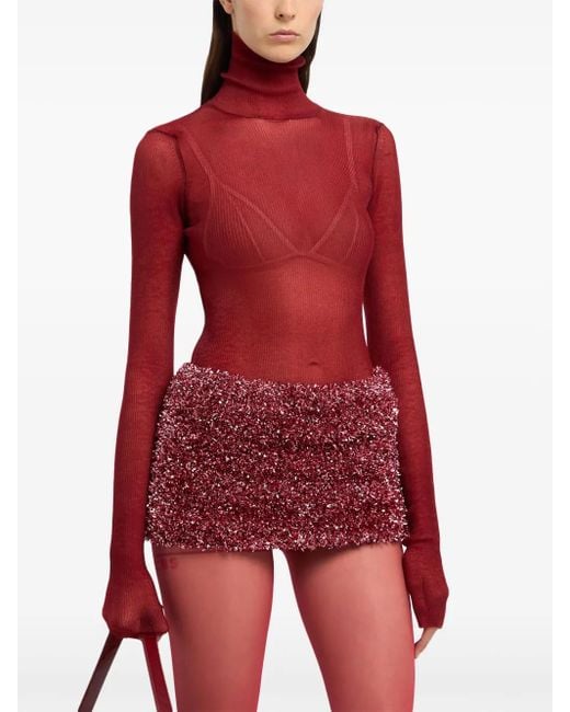 Gcds Red Celluloid Semi-Sheer Top