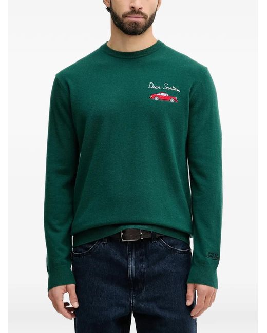 Mc2 Saint Barth Green Lettering-Embroidered Round-Neck Sweater for men
