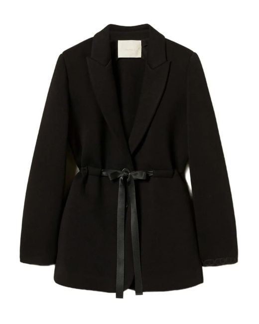 Twinset Black Scuba-Fabric Tie-Waist Blazer